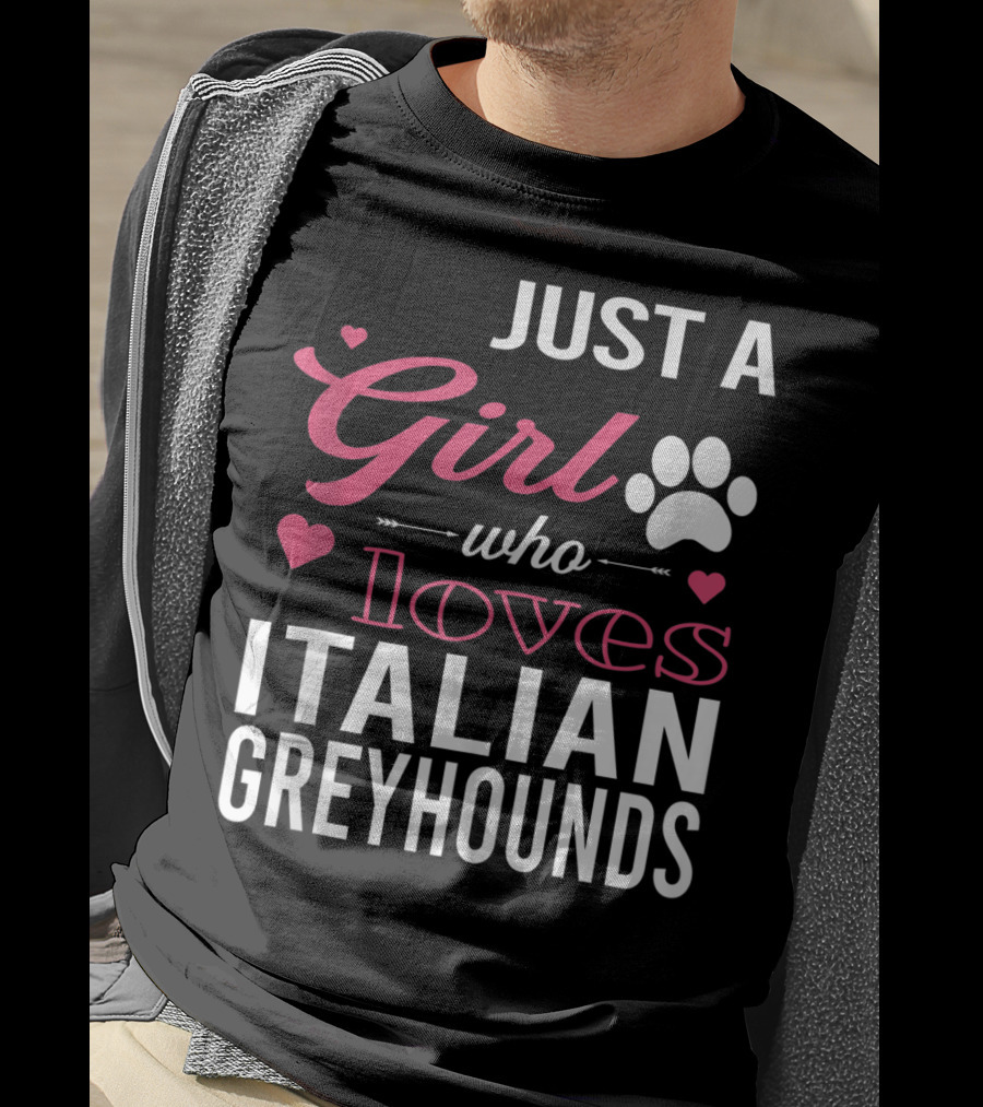 Just A Girl Who Loves Italian Greyhounds Paw Print Hearts T-Shirt
