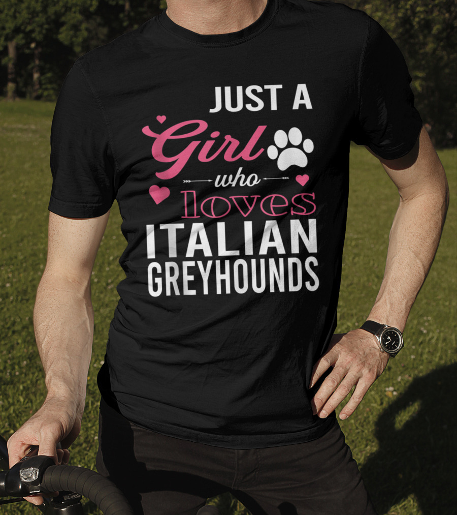 Just A Girl Who Loves Italian Greyhounds Paw Print Hearts T-Shirt