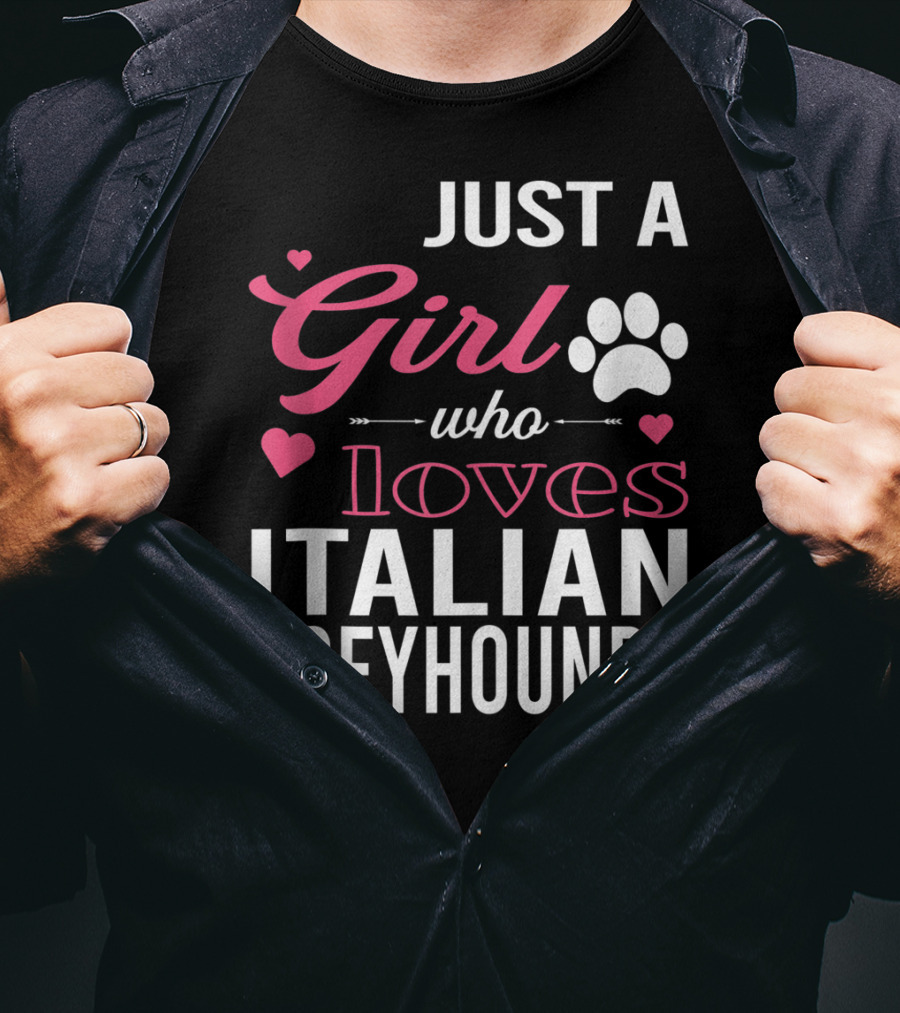 Just A Girl Who Loves Italian Greyhounds Paw Print Hearts T-Shirt
