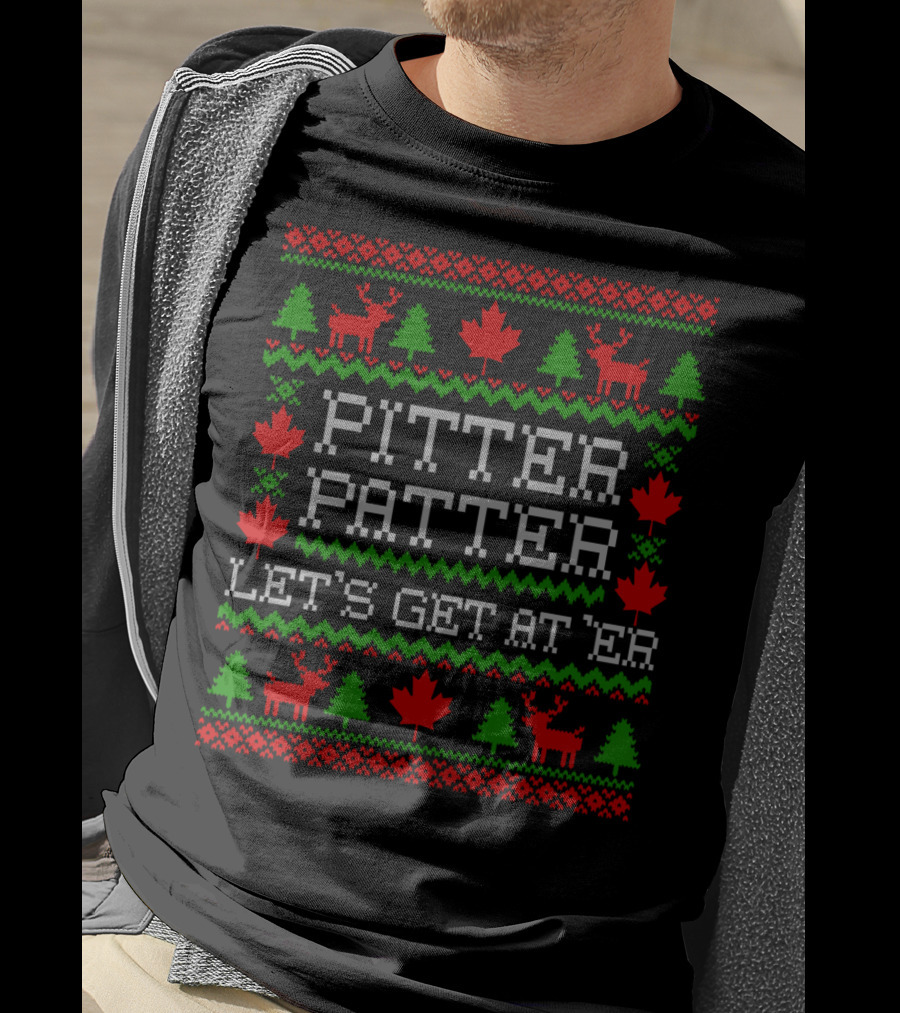 Pitter Patter Let's Get At 'Er Maple Leaf Reindeer Holiday T-Shirt