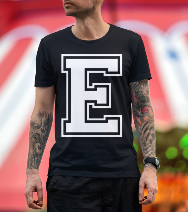 Premium T-Shirt: Letter E Initial Old School Group Match T-Shirt Letter E Initial Old School Group Match T-Shirt