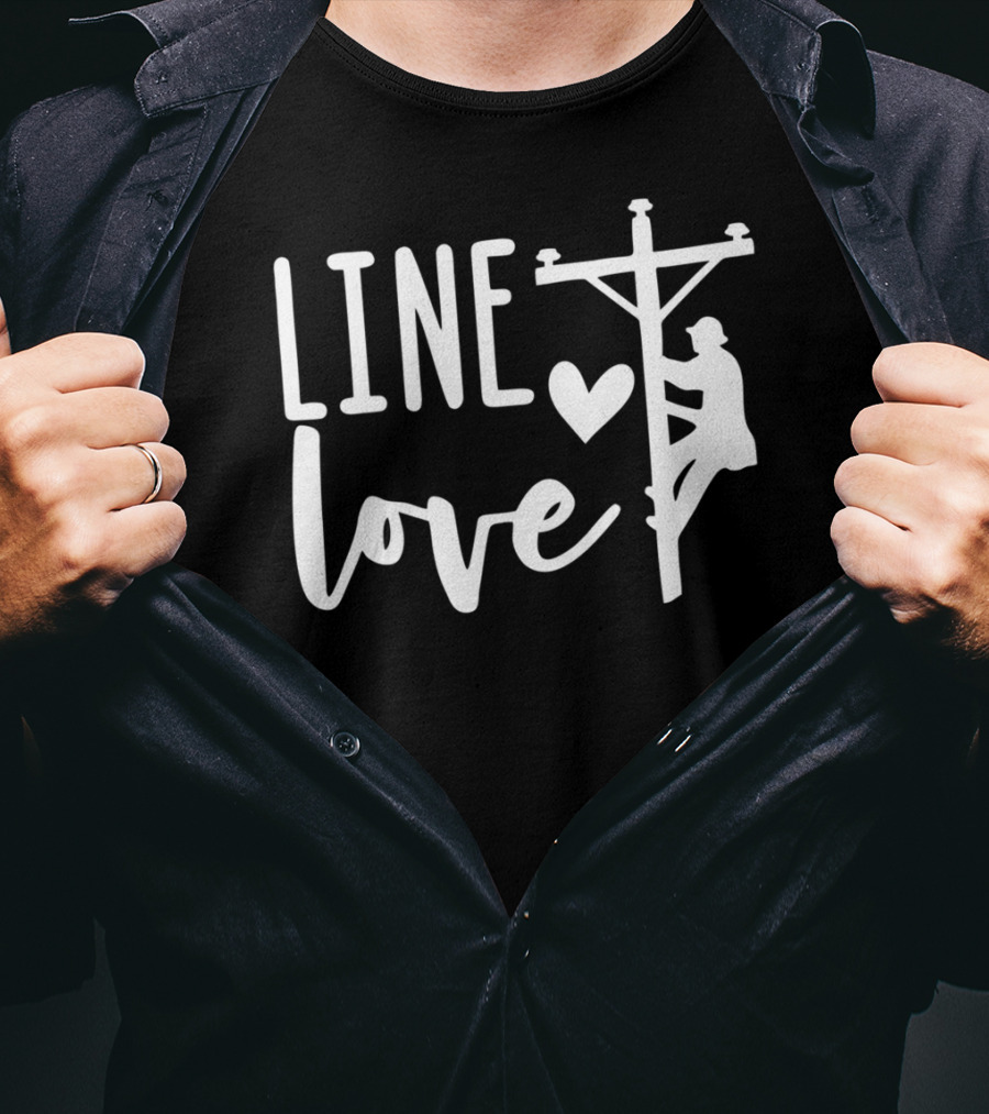 Line Love Lineman And Line Wife Climbing Silhouette With Heart T-Shirt