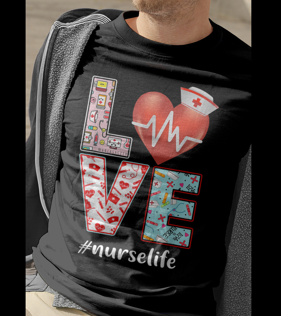 LOVE Heartbeat Nurselife Christmas Nursing T-Shirt
