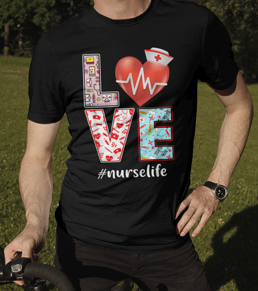 LOVE Heartbeat Nurselife Christmas Nursing T-Shirt