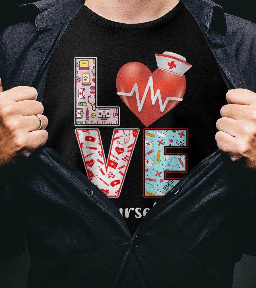 LOVE Heartbeat Nurselife Christmas Nursing T-Shirt