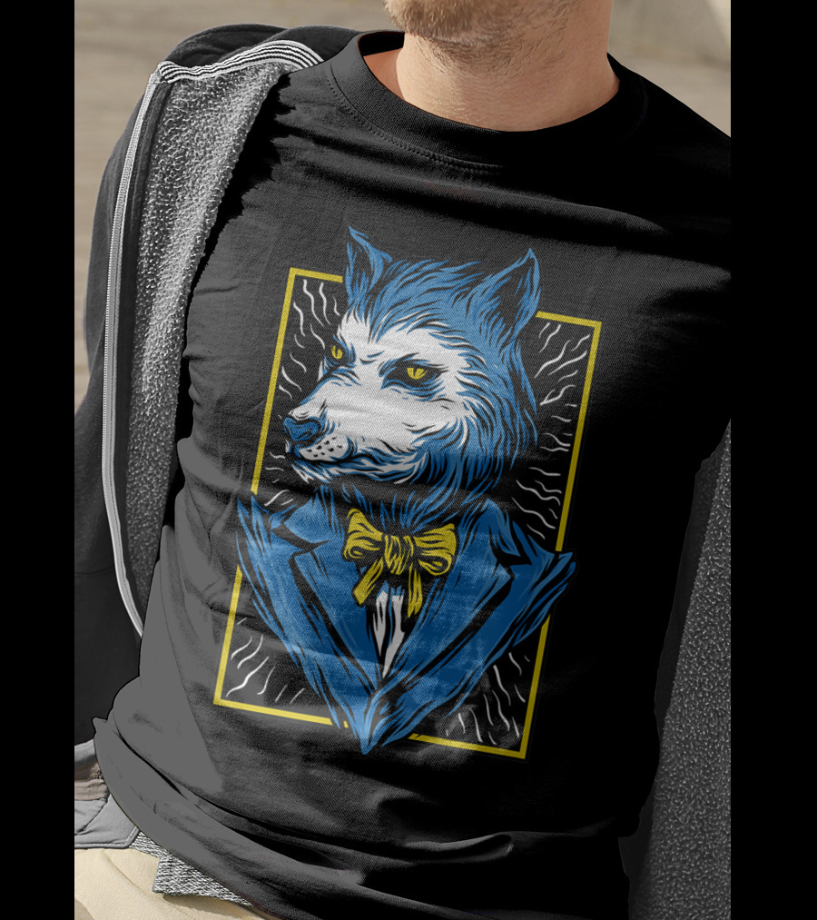 Mafia Don Dire Wolf Anthro In Suit With Yellow Bow Tie T-Shirt