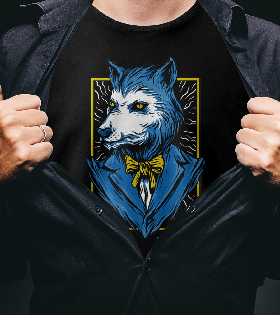 Mafia Don Dire Wolf Anthro In Suit With Yellow Bow Tie T-Shirt