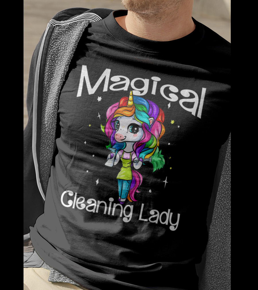 Magical Cleaning Lady Rainbow Unicorn Girl T-Shirt