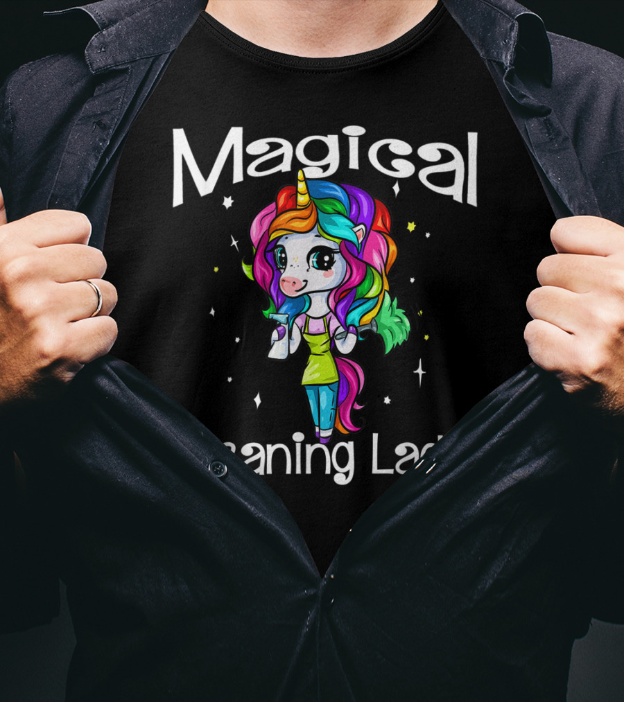 Magical Cleaning Lady Rainbow Unicorn Girl T-Shirt