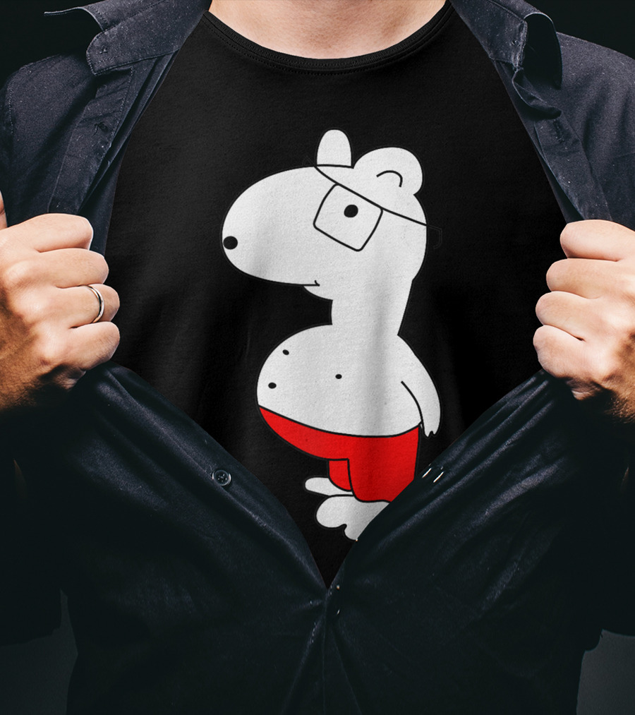 Marcuskun Bear Character With Glasses And Red Shorts T-Shirt