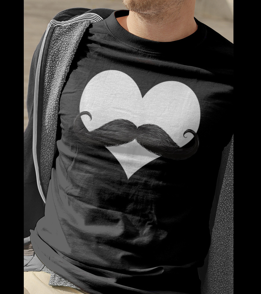 Mens Funny Mustache Heart Valentines Day T-Shirt