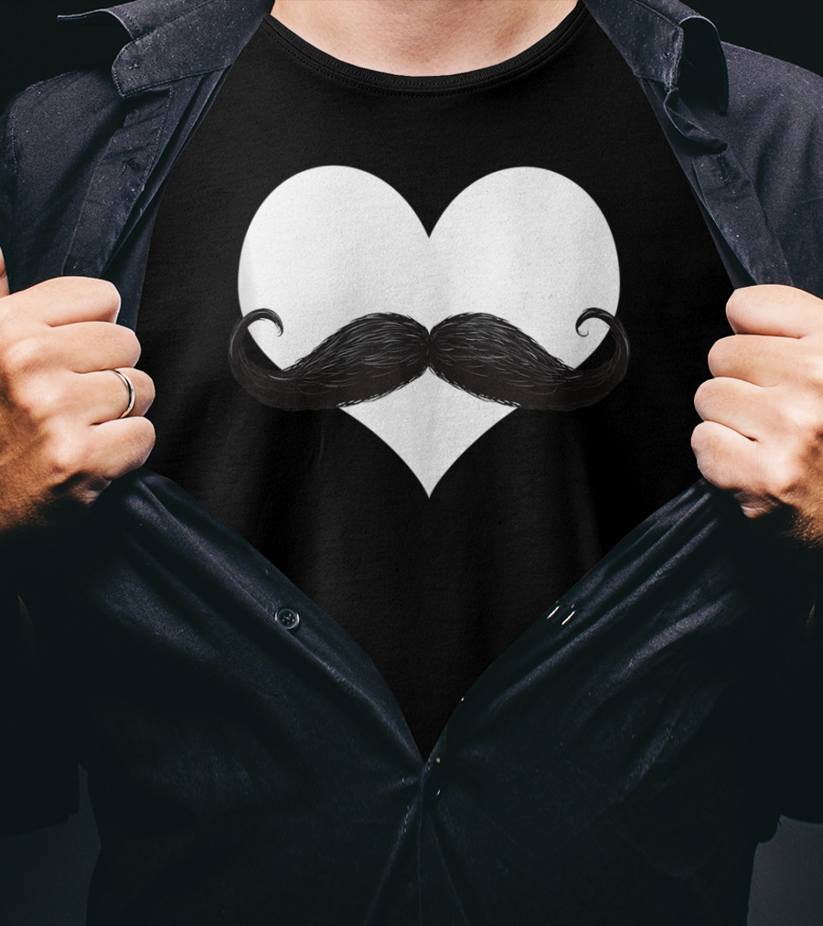 Mens Funny Mustache Heart Valentines Day T-Shirt