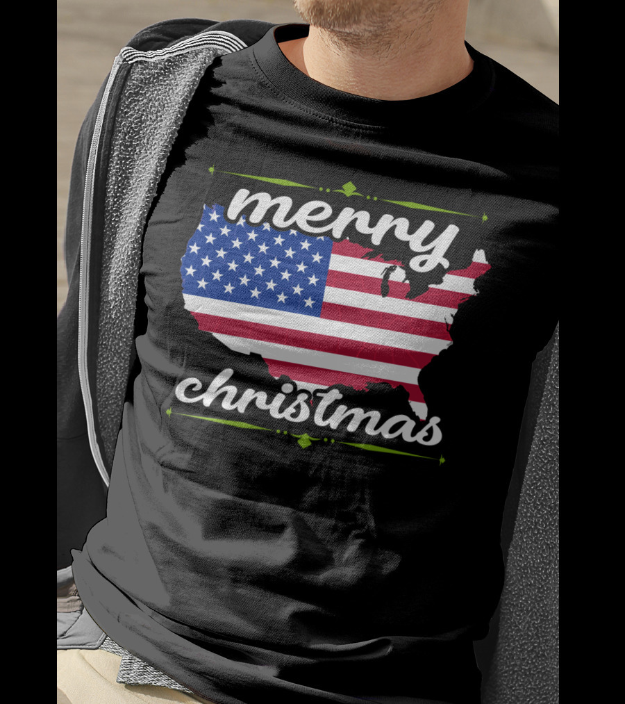 Merry Christmas USA Flag Map T-Shirt