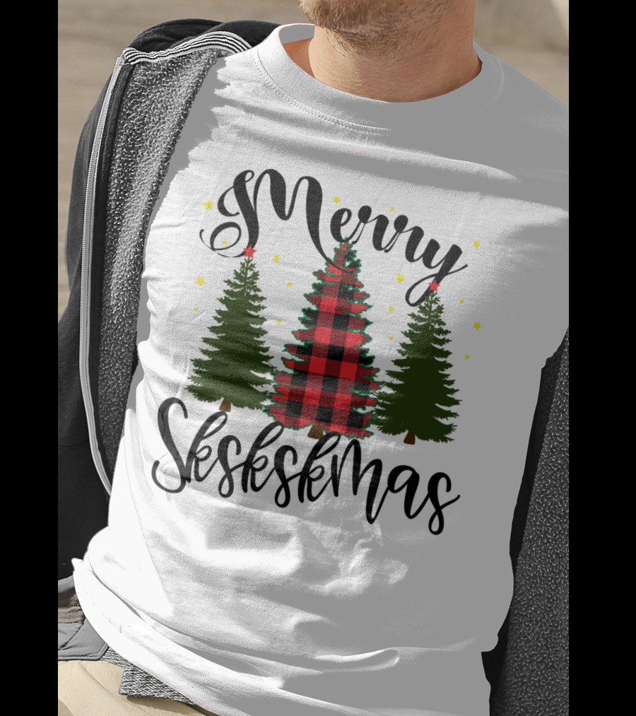 Merry Skskskmas Plaid Trees Scrunchie Visco Holiday T-Shirt