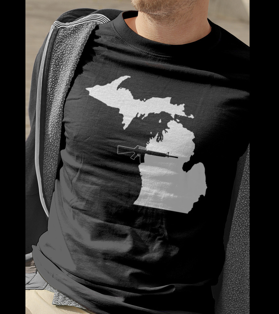Michigan Shape With Tactical Gun T-Shirt