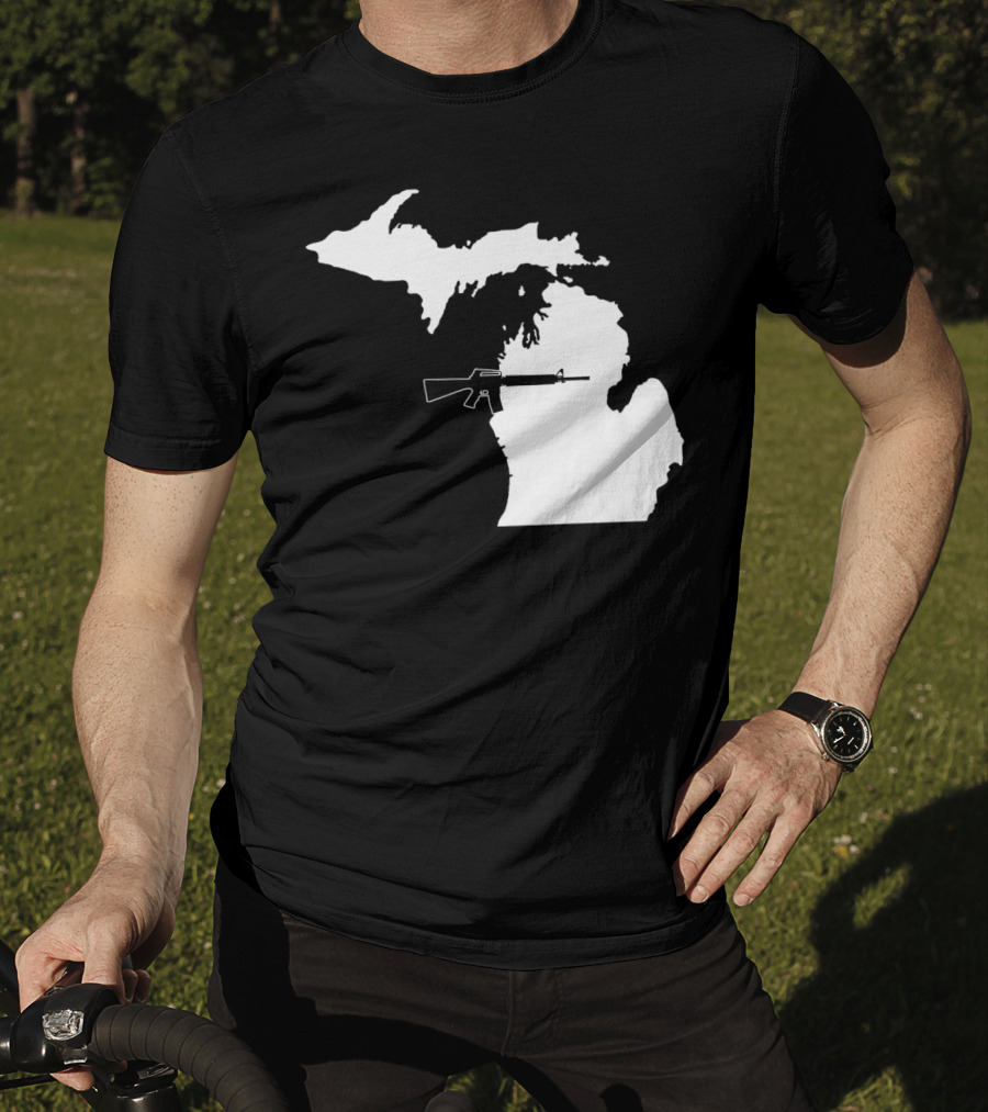 Michigan Shape With Tactical Gun T-Shirt