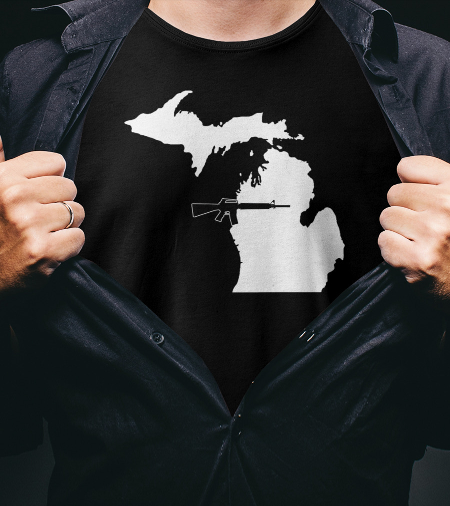Michigan Shape With Tactical Gun T-Shirt