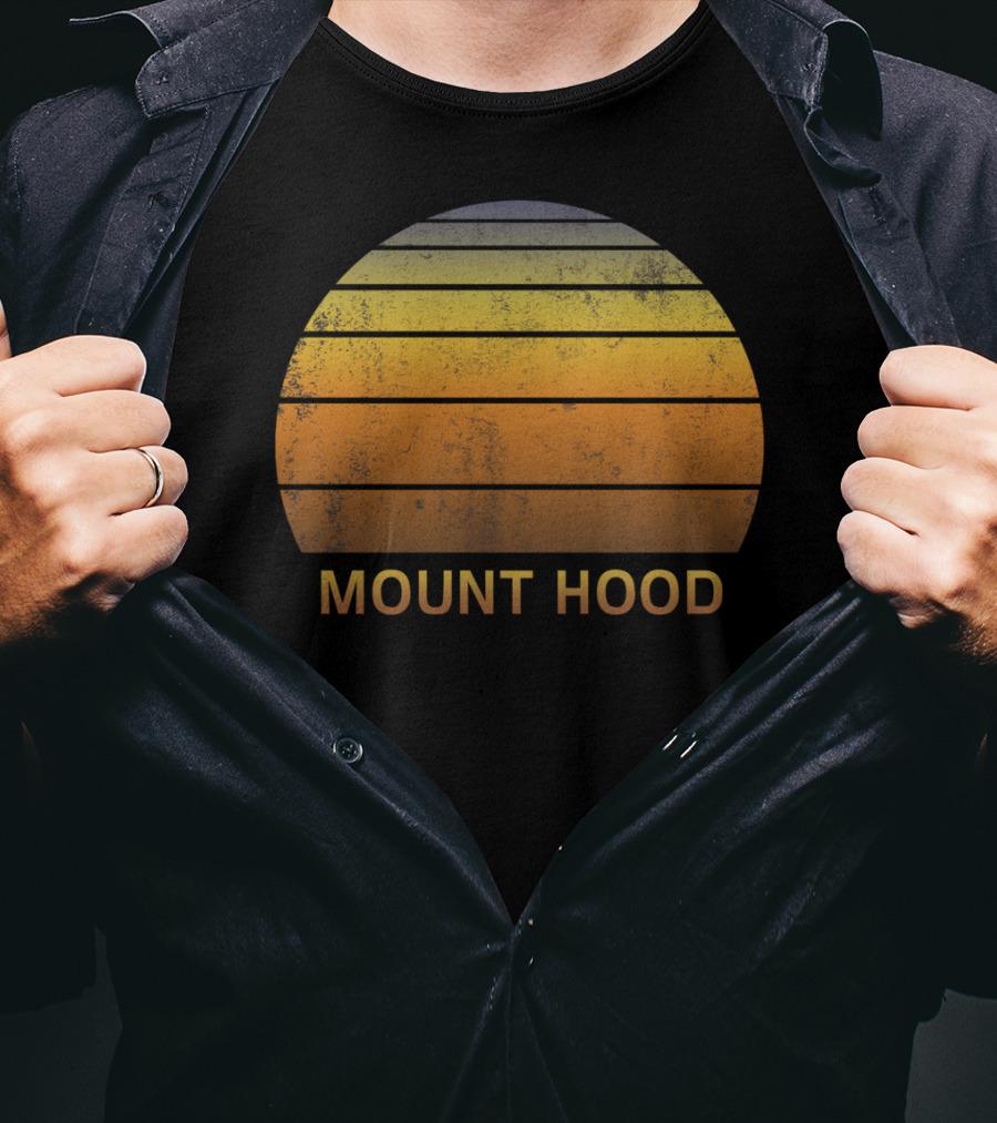 Mount Hood Oregon Vintage Sunset Stripes T-Shirt