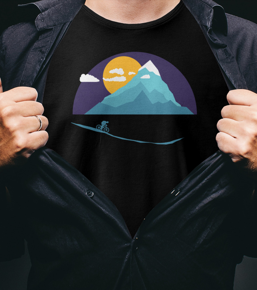 Mountainbiker Scenic Landscape Adventure With Sun And Clouds T-Shirt