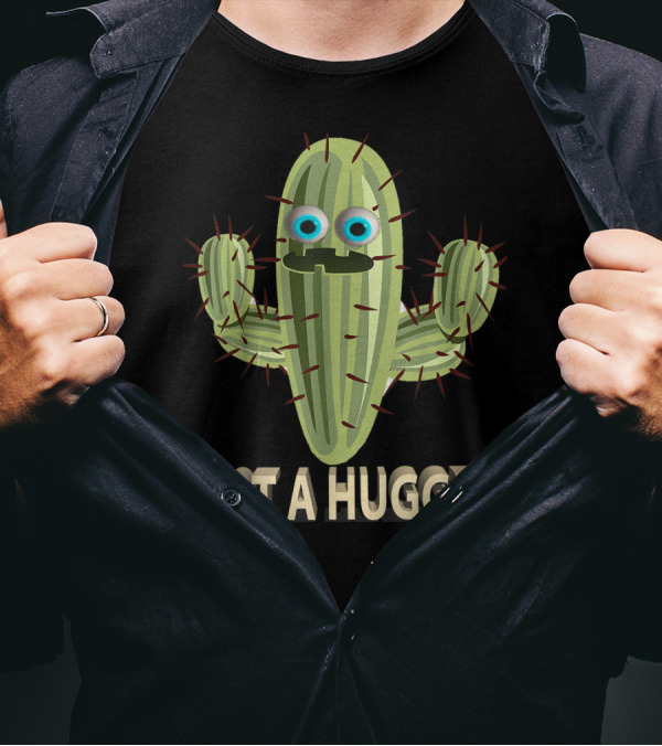 Not A Hugger Funny Cactus Sarcastic Quirky Cartoon Image T-Shirt