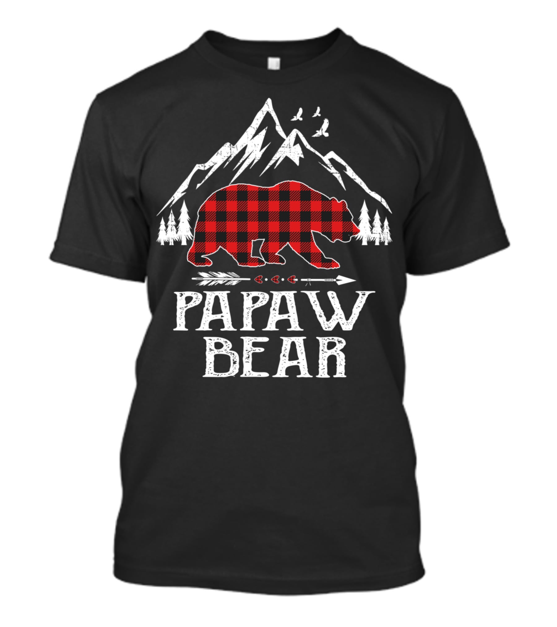 Papaw Bear Christmas Red Plaid Buffalo Mountain Scene T-Shirt