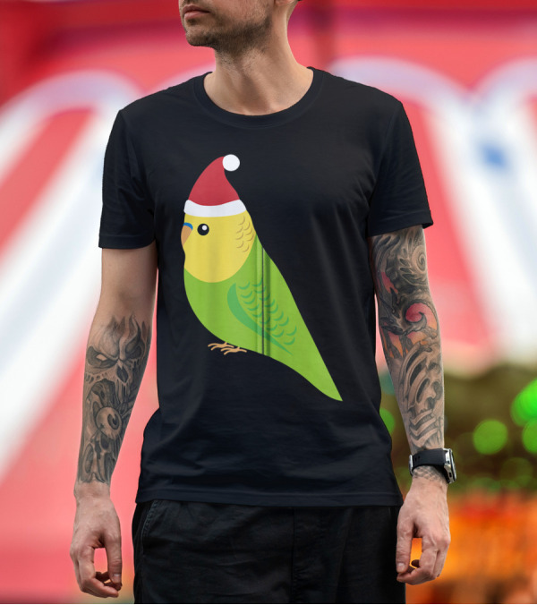 Premium T-Shirt: Parakeet Christmas Cute Budgie Bird Santa Hat T-Shirt Parakeet Christmas Cute Budgie Bird Santa Hat T-Shirt