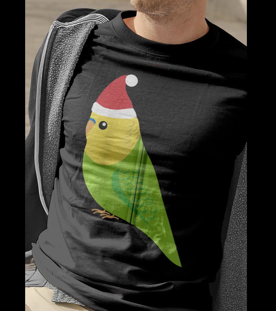 Parakeet Christmas Cute Budgie Bird Santa Hat T-Shirt