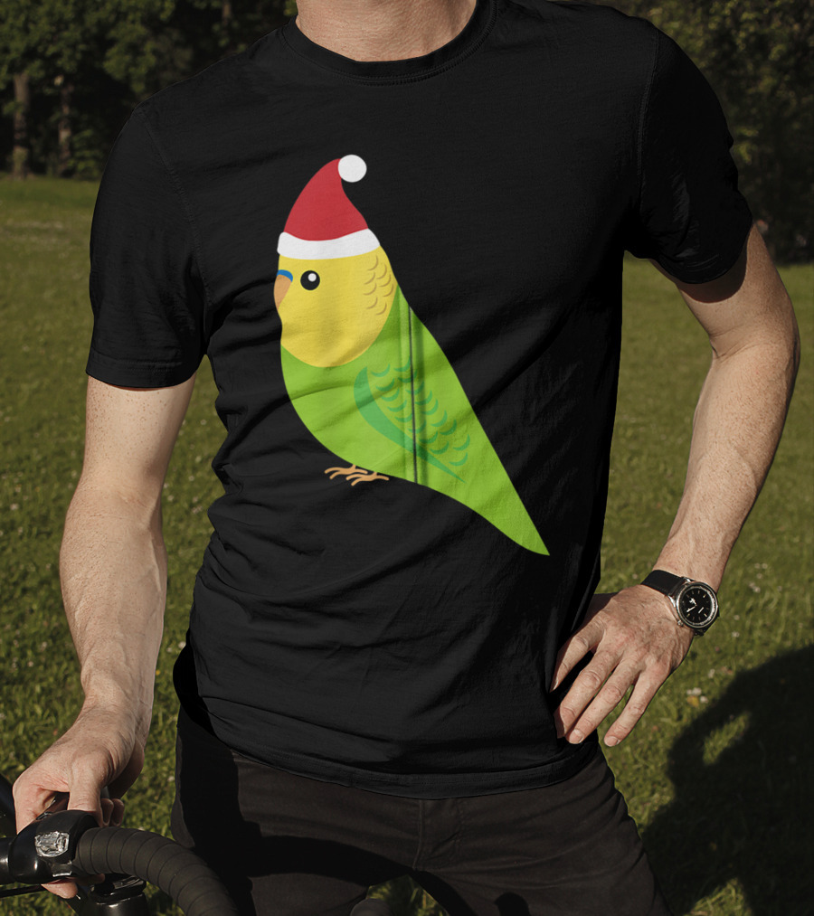 Parakeet Christmas Cute Budgie Bird Santa Hat T-Shirt