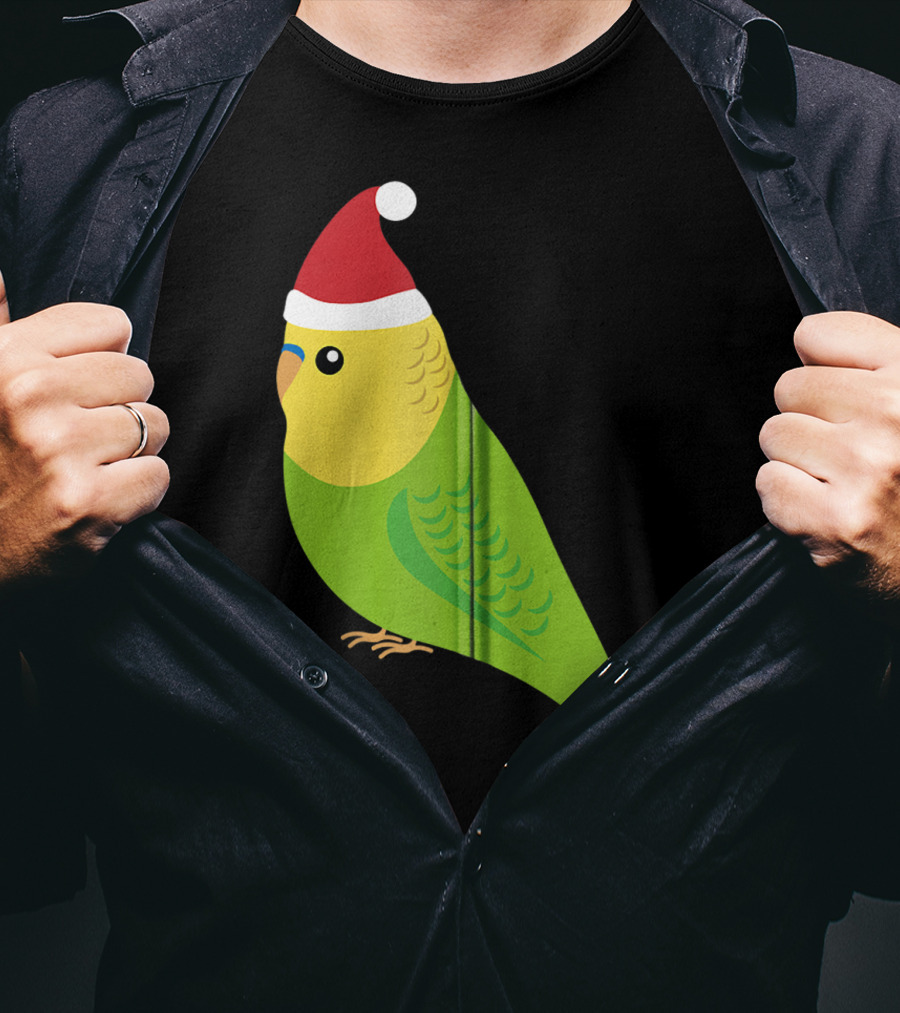 Parakeet Christmas Cute Budgie Bird Santa Hat T-Shirt