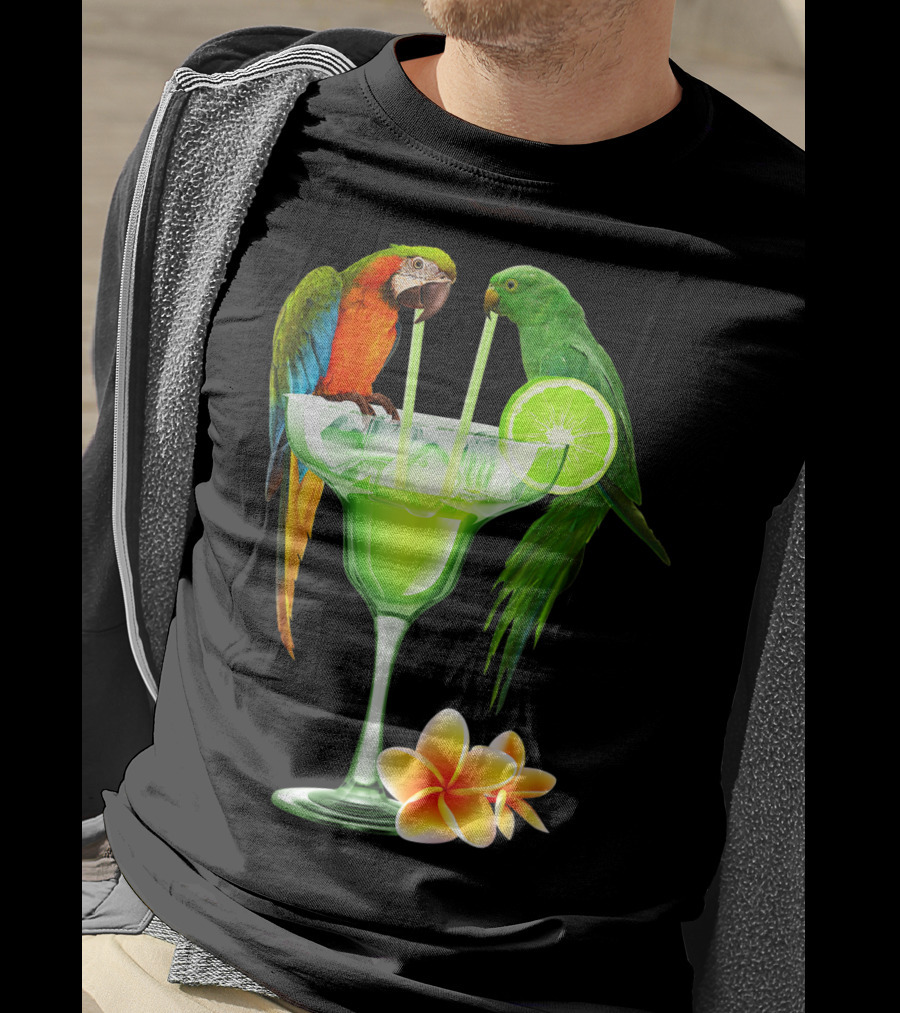 Parrots Enjoying Margaritas With Lime On Tropical Summer Vacation T-Shirt