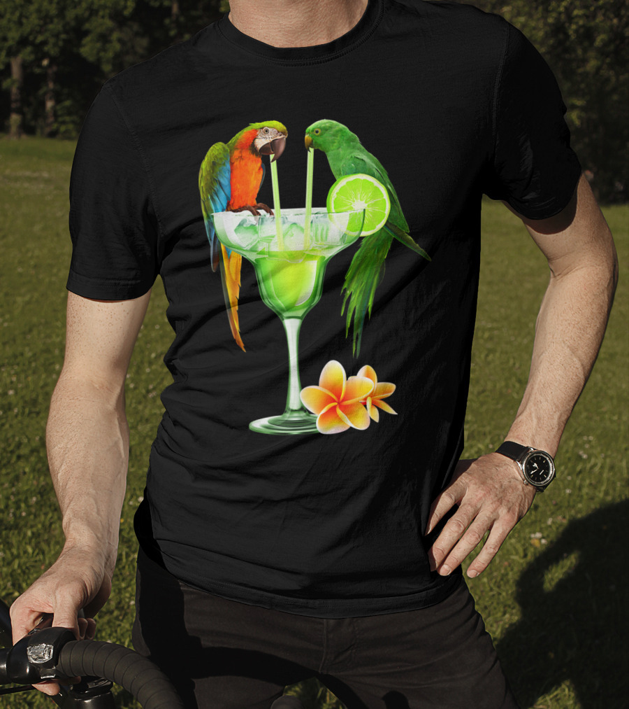Parrots Enjoying Margaritas With Lime On Tropical Summer Vacation T-Shirt