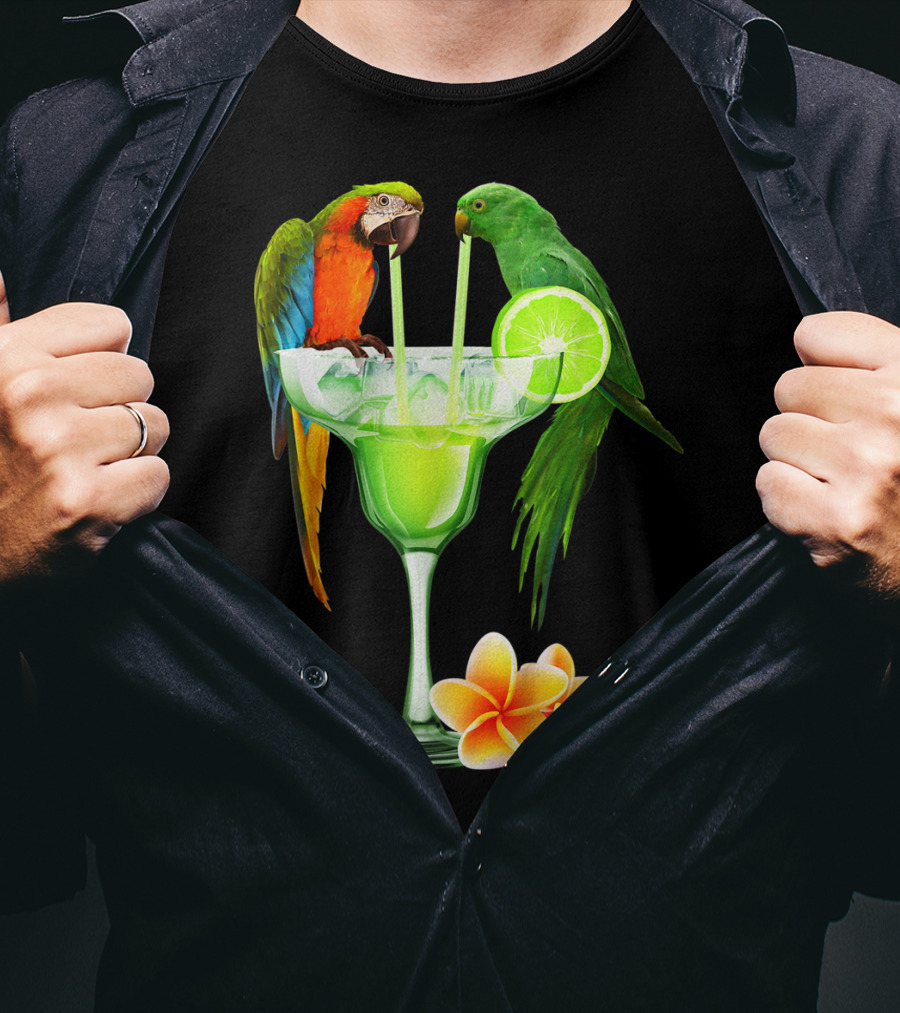 Parrots Enjoying Margaritas With Lime On Tropical Summer Vacation T-Shirt
