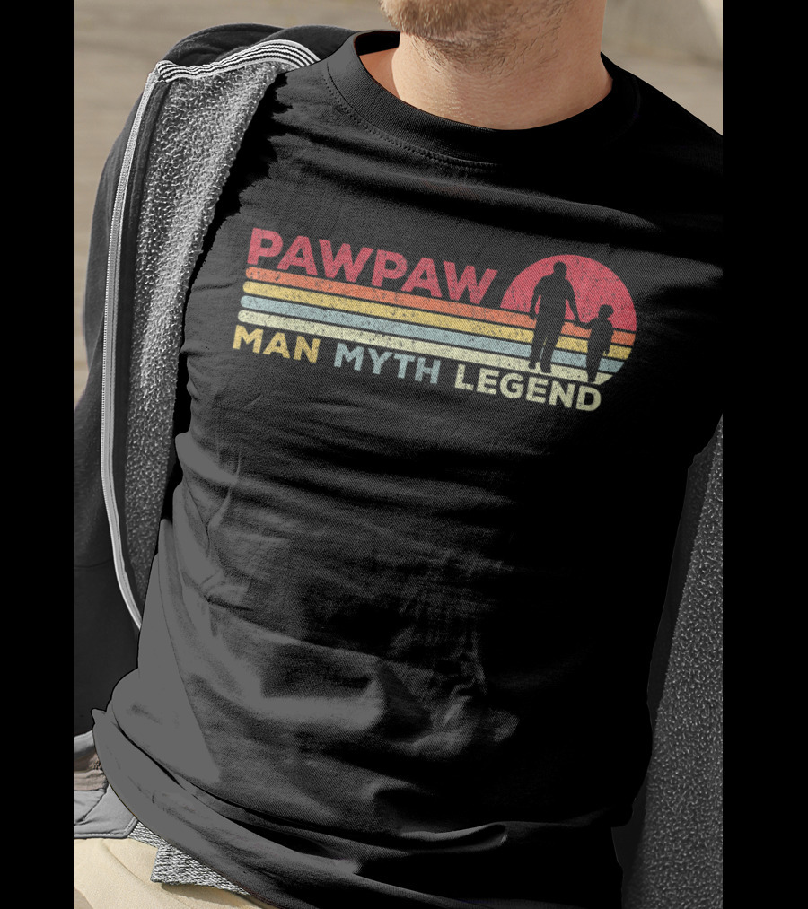 Pawpaw Man Myth Legend Vintage Mens Dad Retro Stripes T-Shirt