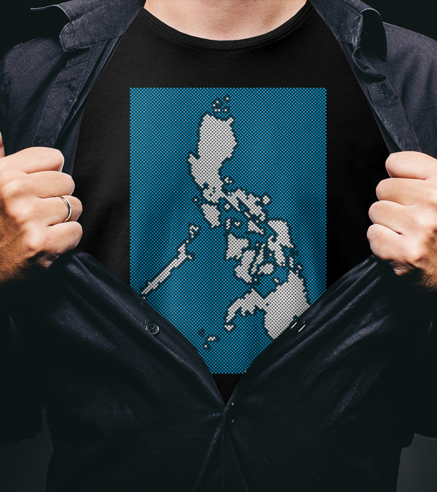 Philippines Map Halftone Blue Background T-Shirt