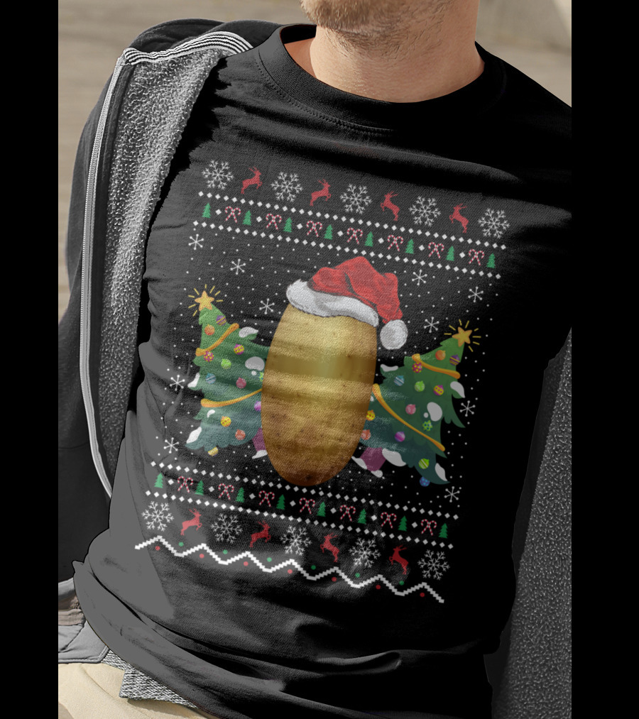 Potato Lover Christmas Ugly Sweater Santa Hat Reindeer Snowflakes Christmas Tree T-Shirt