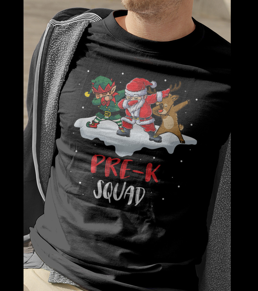 Pre K Squad Santa Elf Reindeer Dabbing T-Shirt