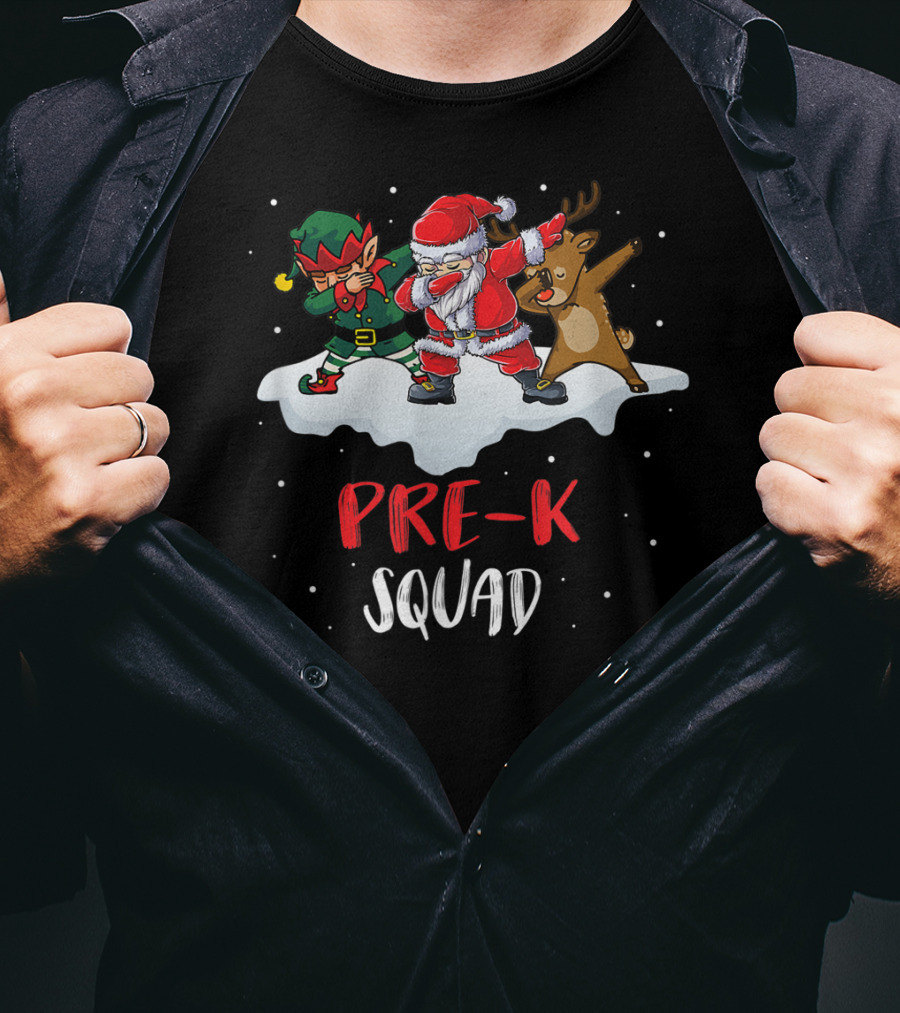 Pre K Squad Santa Elf Reindeer Dabbing T-Shirt
