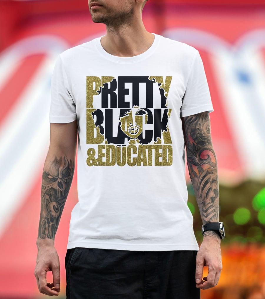 Pretty Black And Educated Queen African Gold Glitters T-Shirt