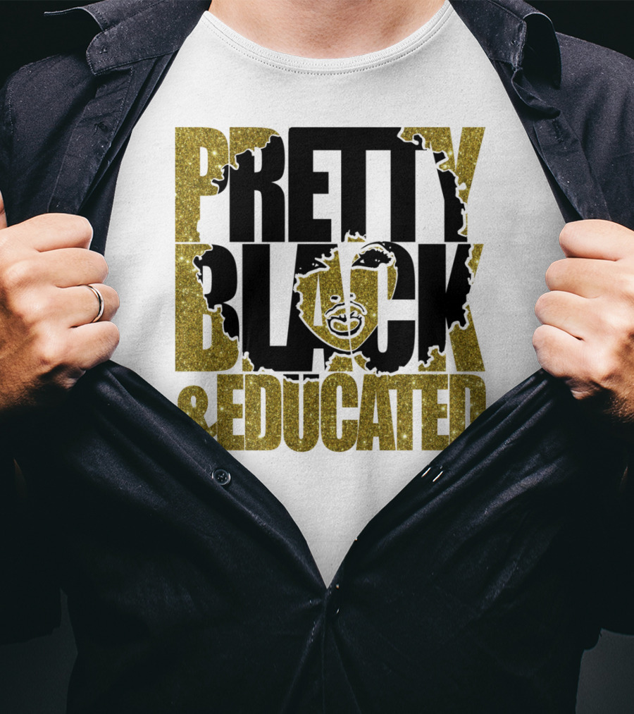 Pretty Black And Educated Queen African Gold Glitters T-Shirt