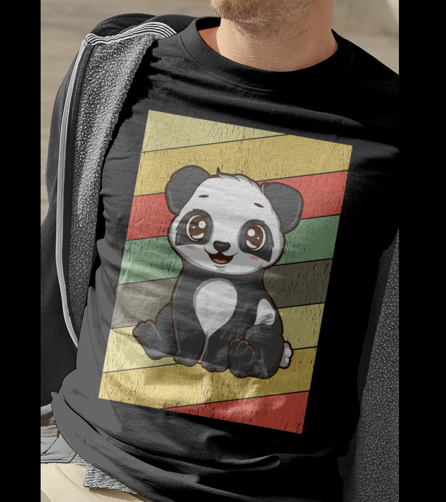 Retro Kawaii Panda Bear Vintage Stripe T-Shirt