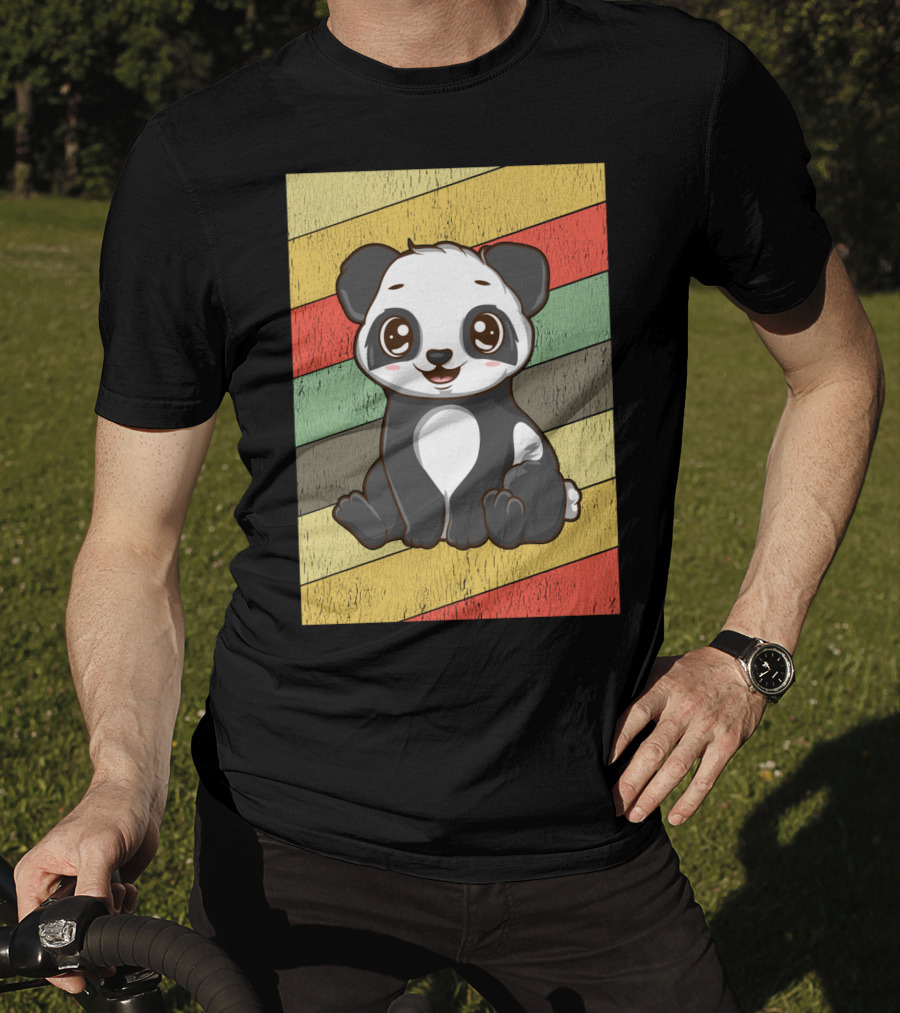 Retro Kawaii Panda Bear Vintage Stripe T-Shirt