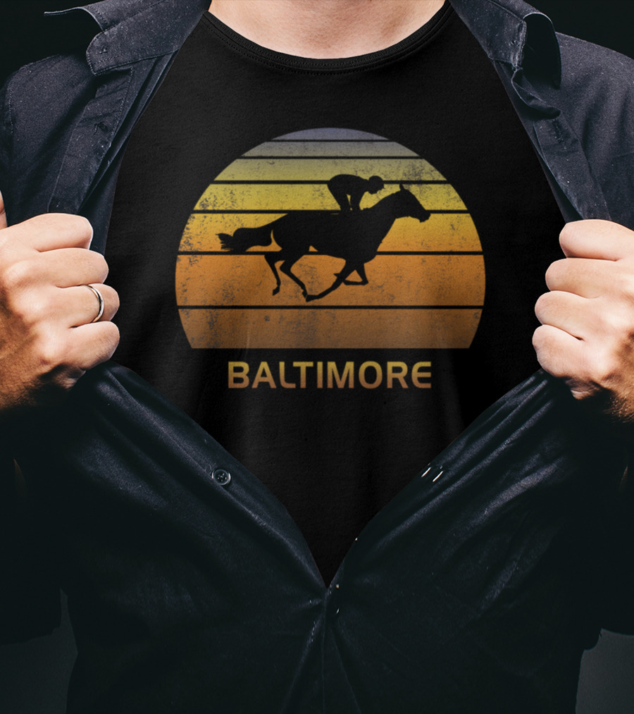 Baltimore Retro Horse Racing Sunset Maryland T-Shirt