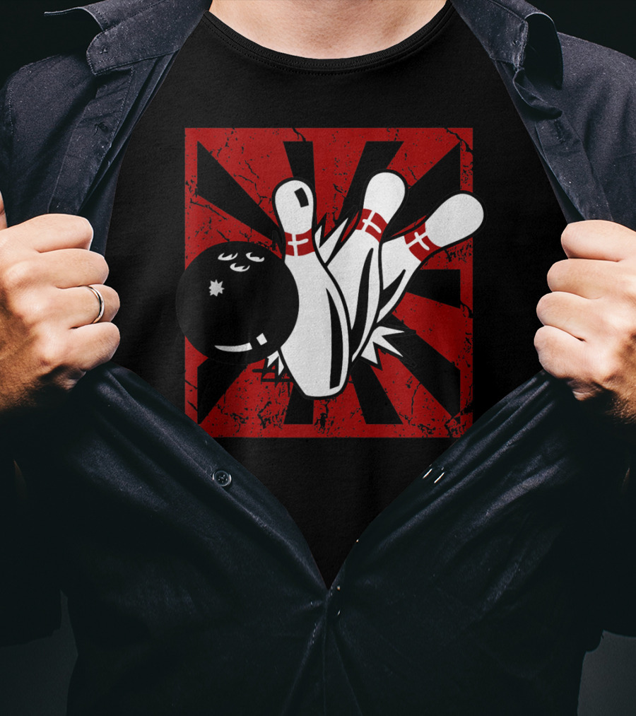 Retro Vintage Bowling Funny Striking Bowler Bowl Pins Explosion T-Shirt