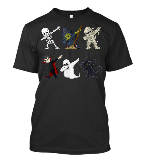 Halloween Skeleton Witch Mummy Vampire Ghost Cat Dabbing Monsters T-Shirt