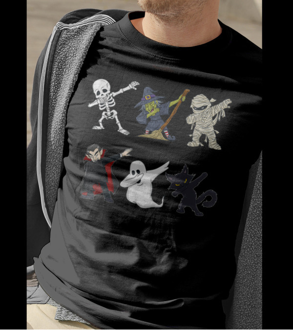 Halloween Skeleton Witch Mummy Vampire Ghost Cat Dabbing Monsters T-Shirt