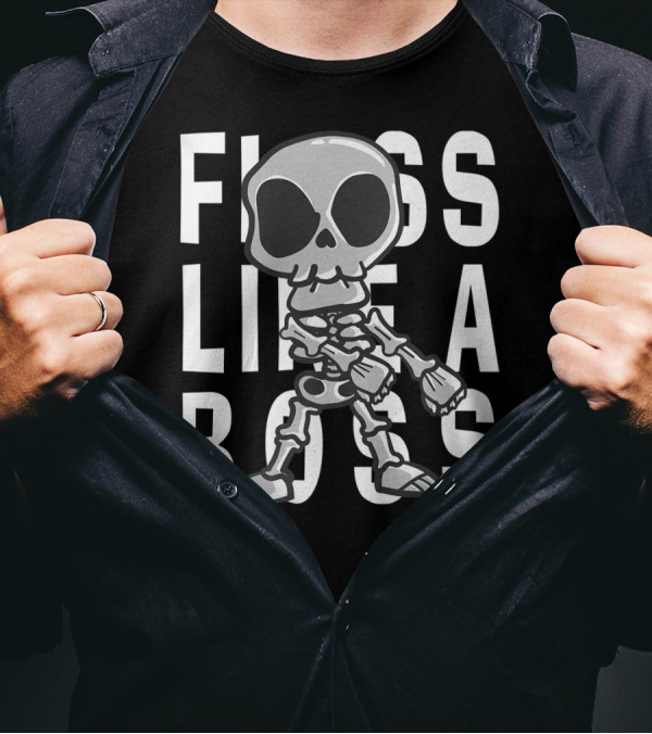 Floss Like A Boss Skeleton Flossing Skull Halloween T-Shirt