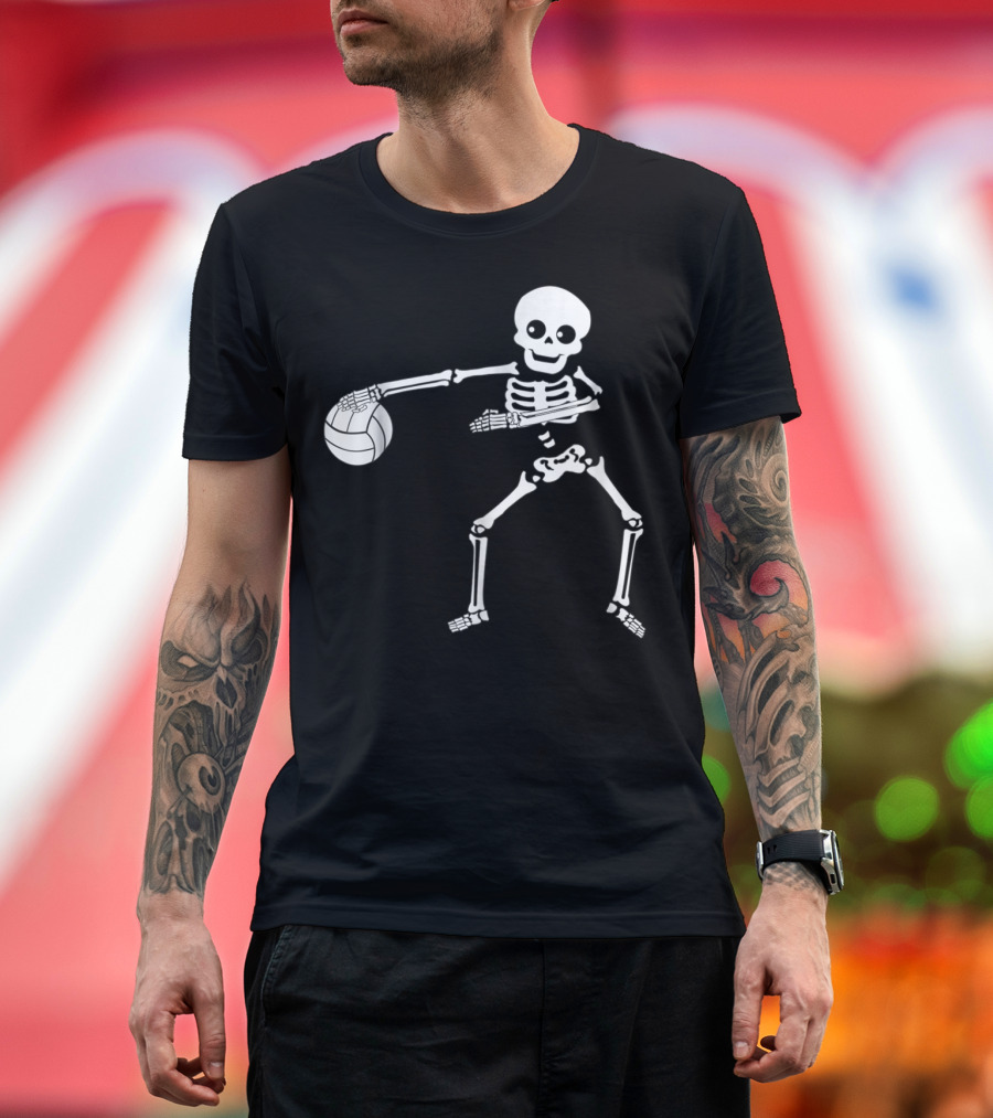 Flossing Skeleton Playing Volleyball Halloween T-Shirt