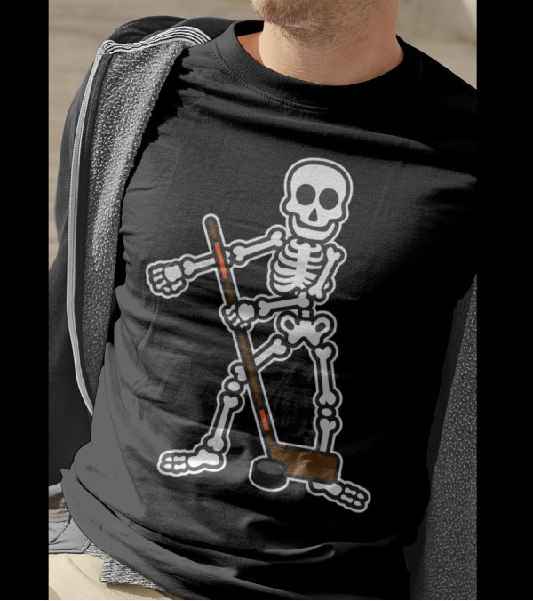 Flossing Skeleton Hockey Player With Stick And Puck T-Shirt
