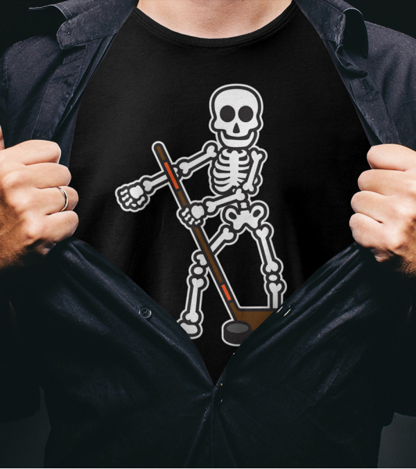 Flossing Skeleton Hockey Player With Stick And Puck T-Shirt