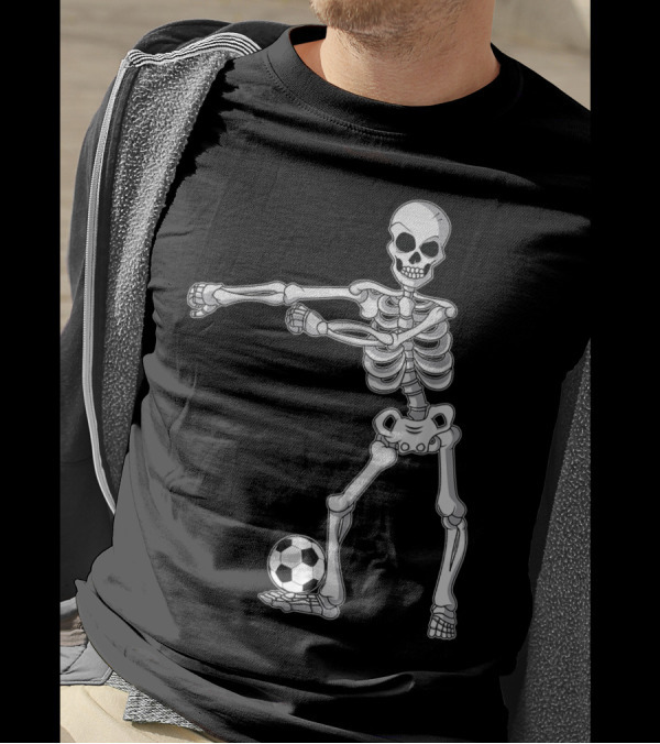 Halloween Skeleton Floss Dance With Soccer Ball Comedy T-Shirt